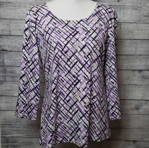 New Karen Scott Abstract Blouse L Black Purple